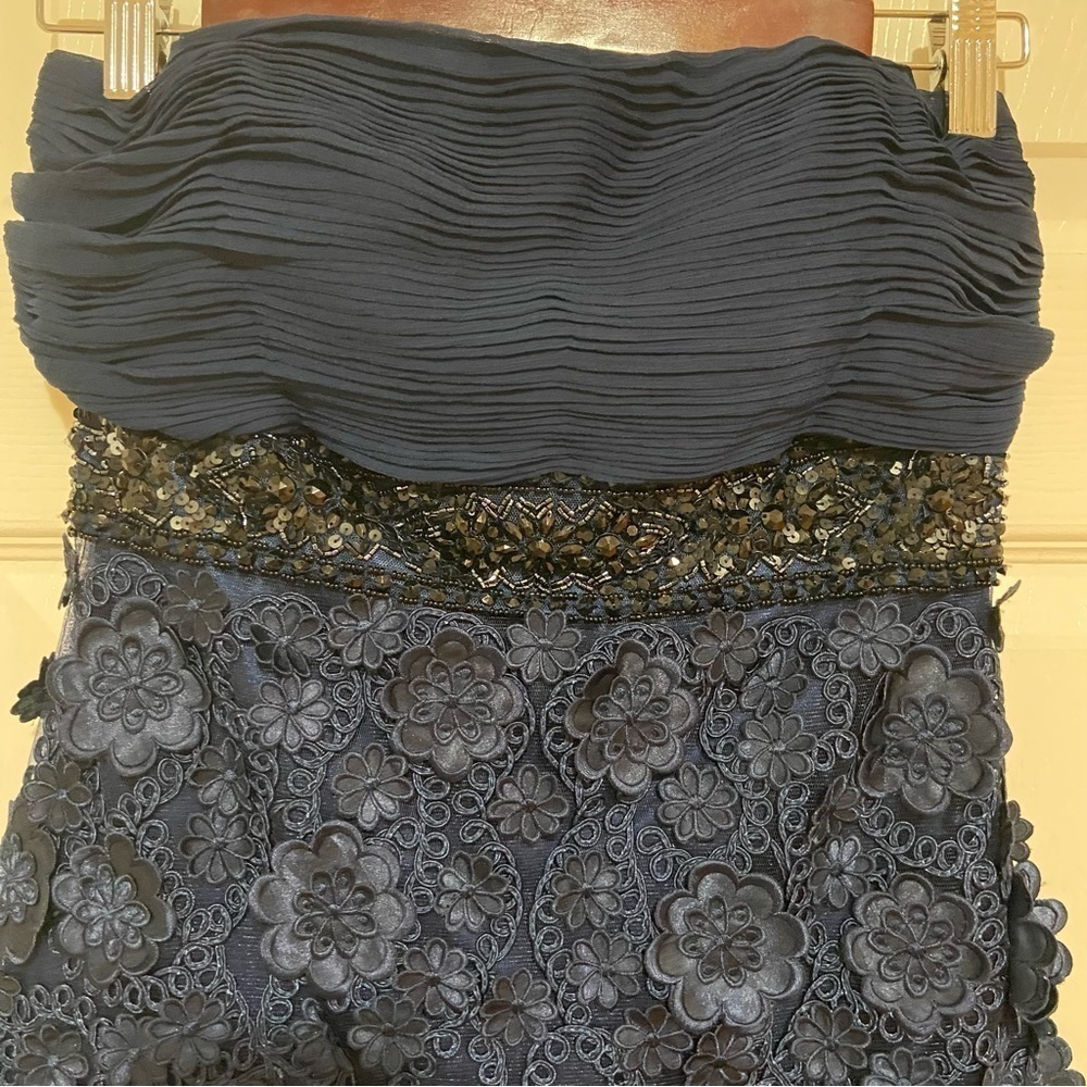 Sue Wong Beaded Embroidered Floral Strapless Navy Blue Mini Dress Size 4 - Picture 4 of 14